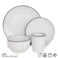 16PCS ROUND MATTE WITH BLACK RIM CERAMIC DINNER SET